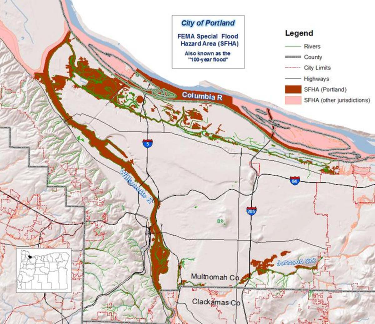Portland Oregon harta e përmbytjes