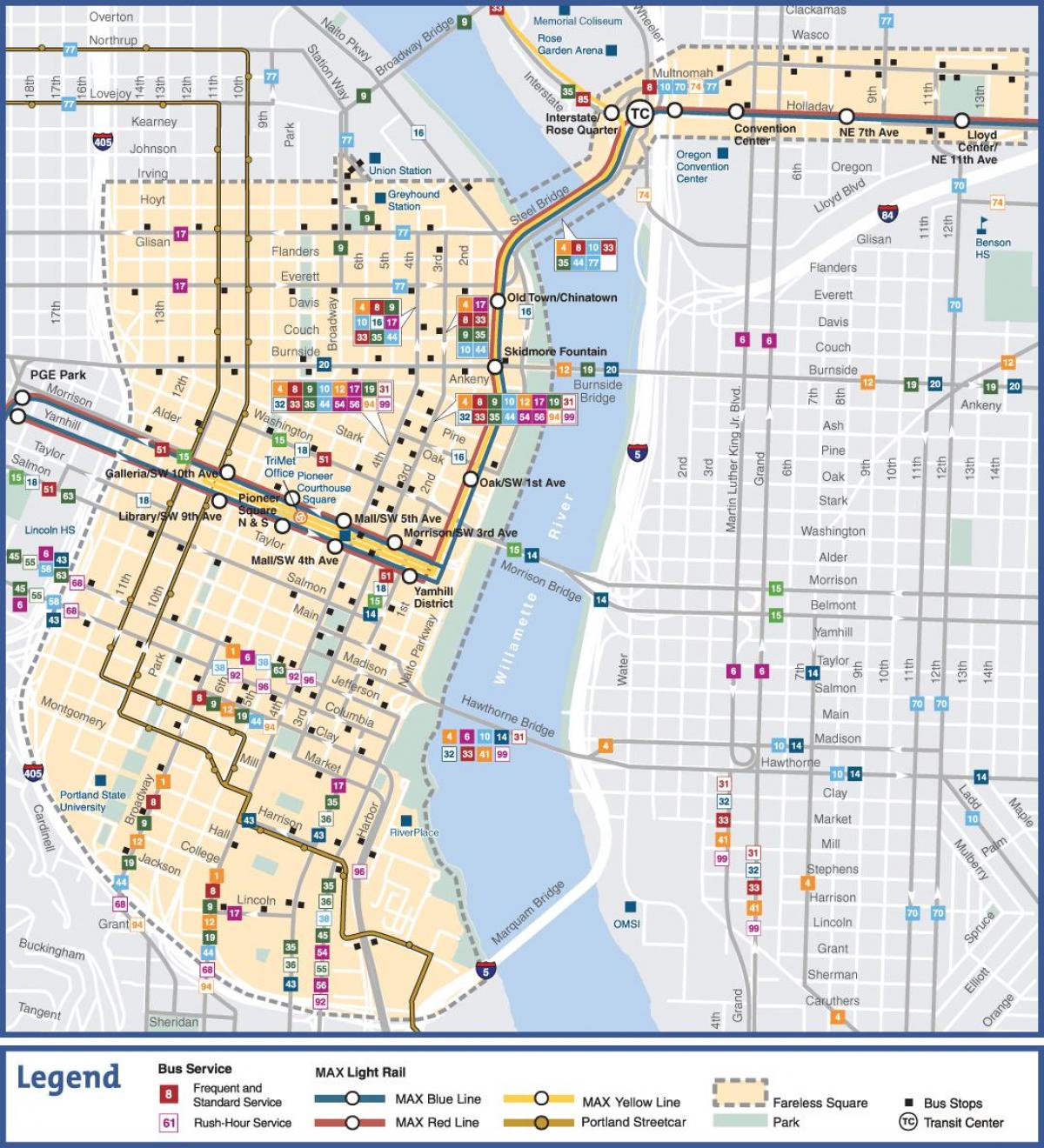 Portland Oregon publike transit hartë